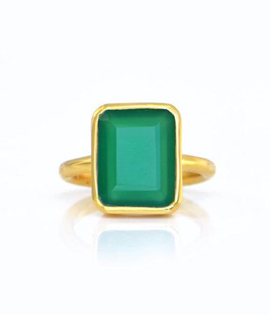 Green Onyx Ring Rectangle Ring Gemstone Ring Stacking Ring | Etsy