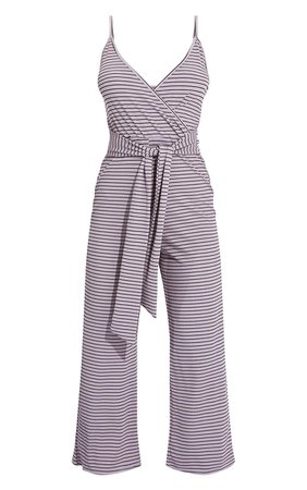Grey Stripe Rib Strappy Wrap Culotte Jumpsuit | PrettyLittleThing USA
