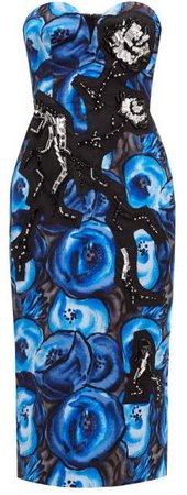 Divisa Poppy Print Cotton Midi Dress - Womens - Blue Multi