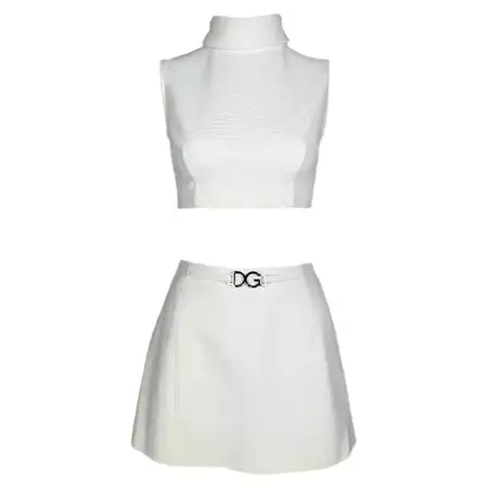 Vintage 1990's Dolce and Gabbana White Logo Clasp Crop Top and Mini Skirt Set For Sale at 1stDibs