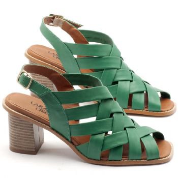 Sandália Salto médio de 7cm em couro verde - Código - 3544 | Laranja Lima Shoes
