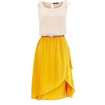 Dual Tone Beige and Yellow Midi Dress
