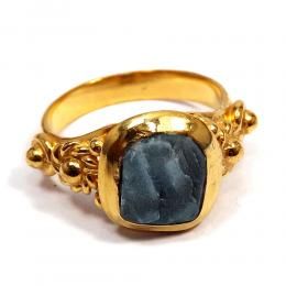 Aquamarine Rough - I BRR897 - Indian Factory Made Gold Plated Brass Aquamarine Rough Stone Ring
