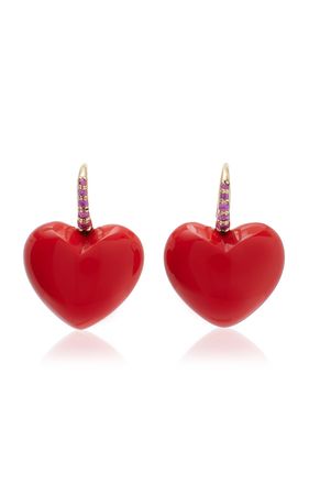 The Heart Dollop Midi 14k Yellow Gold Pink Sapphire, Coral Earrings By Rachel Quinn | Moda Operandi