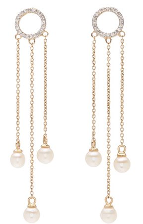MATEO 14kt Gold Pearl Circle Tassel Earrings