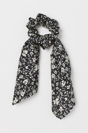 Scarf-detail Scrunchie - Black/white floral - Ladies | H&M US