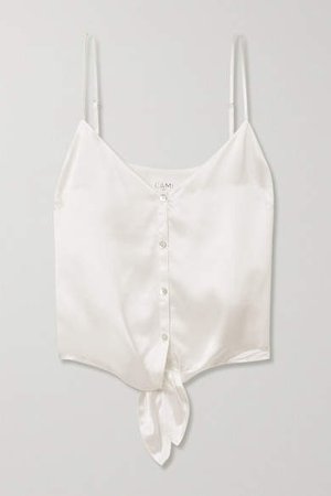 The Julie Cropped Tie-front Silk-charmeuse Camisole - White