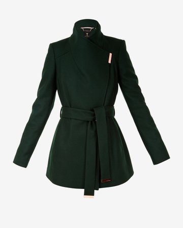 Short wool wrap coat - Dark Green | Jackets and Coats | Ted Baker UK