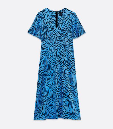 Blue Tiger Print Satin Midi Dress | New Look