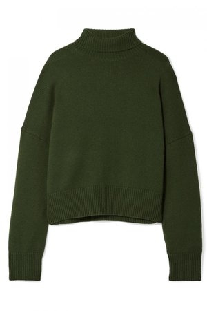 green turtleneck sweater