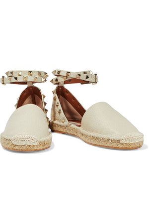 Ivory Rockstud Double pebbled-leather espadrilles | Sale up to 70% off | THE OUTNET | VALENTINO GARAVANI | THE OUTNET