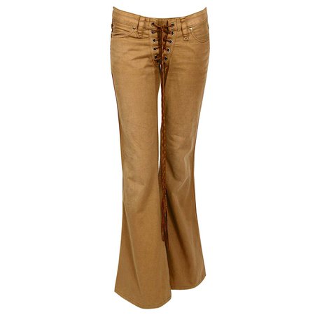 Chloe by Stella McCartney late 90s vintage lace-up low waist bell bottom pants For Sale at 1stDibs