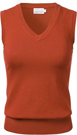 Women Solid Classic V-Neck Sleeveless Pullover Sweater Vest Top Rust L at Amazon Women’s Clothing store