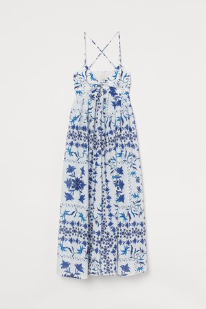 Wide-cut Cotton Dress - White/blue floral - Ladies | H&M US
