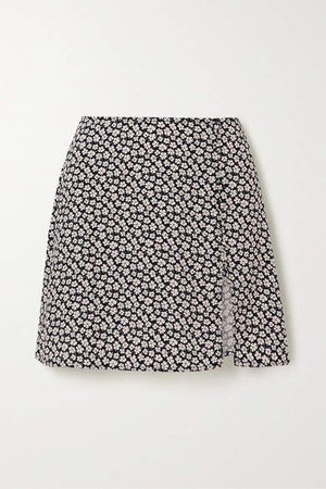 Fran Button-detailed Floral-print Crepe Mini Skirt - Black
