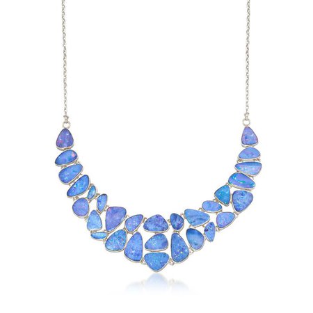 Blue Opal Doublet Mosaic Bib Necklace in Sterling Silver. 18" | Ross-Simons