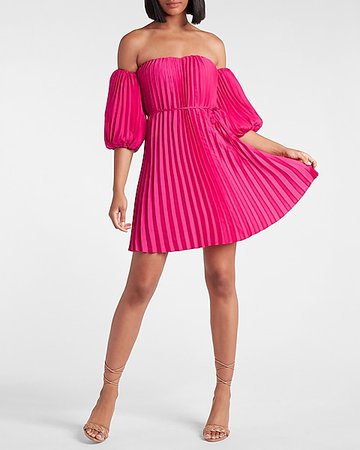 Off The Shoulder Pleated Mini Dress | Express