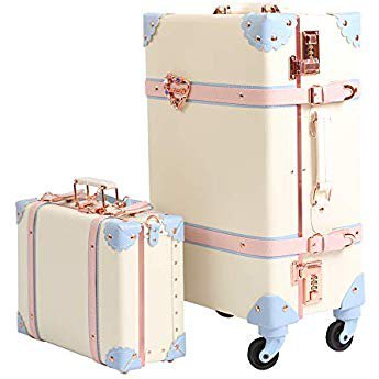 Amazon.com | Travel Vintage Luggage Sets Cute Trolley Suitcases Set Lightweight Trunk Retro Style for Women Rose White 22" | Luggage Sets