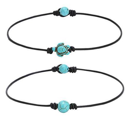 Amazon.com: 2Pcs Women's One Single Synthetic Turquoise Choker Necklace on Leather Cord Beads Necklace Choker Set for Girls: Clothing