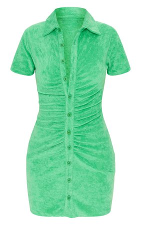 PLT Bright Green Down Collar Towelling Bodycon Dress