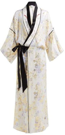 Mame Kurogouchi - Floral Fil Coupe Silk Blend Kimono Coat - Womens - White Multi