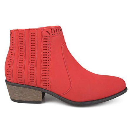 Amazon.com | Brinley Co. Womens Nola Faux Nubuck Geometric Cut-Out Almond Toe Booties Red, 11 Regular US | Ankle & Bootie
