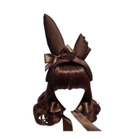 Bitten Chocolate Easter Bunny Bonnet Headdress with Bangs - Brown 1 (Dei5 edit)