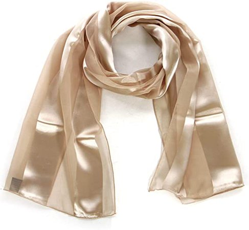 Scarfs for women | lightweight soft silky scarves | 60" long satin chiffon stripe solid color neckerchief, Beige at Amazon Women’s Clothing store