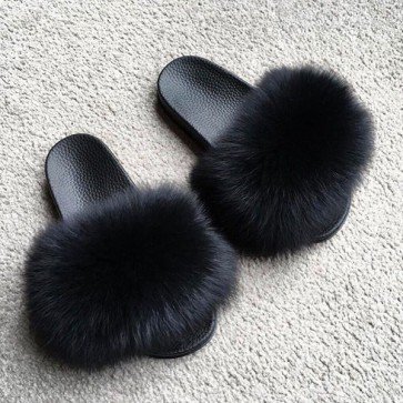 Black Leather Raccoon Fur Gloves - Natural Fur | Posh Poms