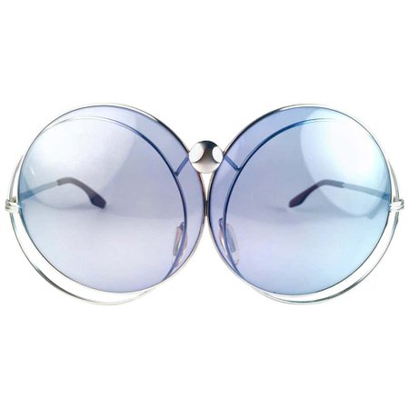 New Rare Vintage Christian Dior Oversized Silver Metal Round Sunglasses 1970's For Sale at 1stDibs