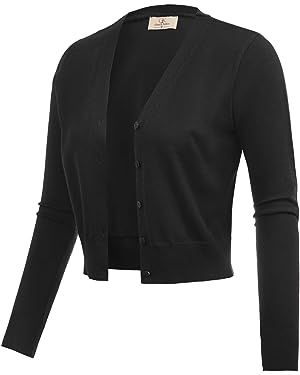 GRACE KARIN Women Long Sleeve Short Bolero Shrug Sweater Black Size S CL2000-1 at Amazon Women’s Clothing store