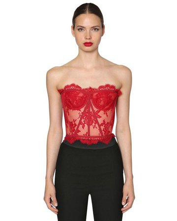 Lyst - Dolce & Gabbana Chantilly Lace Bustier Top in Red