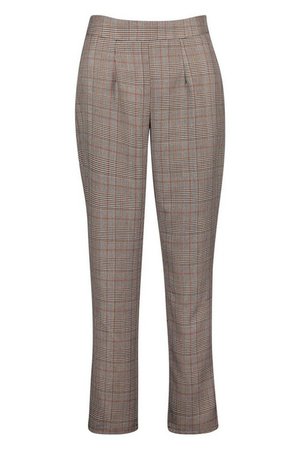 Prince Of Wales Check Tapered Trouser | Boohoo brown
