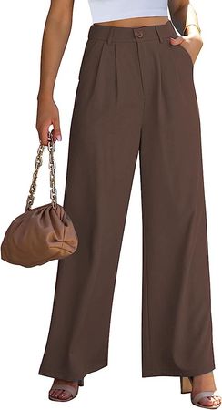 GRAPENT Womens Flowy Pants Womens Wide Leg Trousers Summer Pants Women Flowy Dress Pants for Women Business Casual Brown Trousers for Women Color Chocolate Brown Size Large Size 12 Size 14 at Amazon Women’s Clothing store