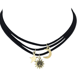 Moon Sun Star Pendant Black Pu Suede Choker Necklace for $5.00 available on URSTYLE.com