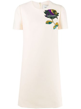 Neutral Valentino Bead Embroidered Flower Patch Dress | Farfetch.com