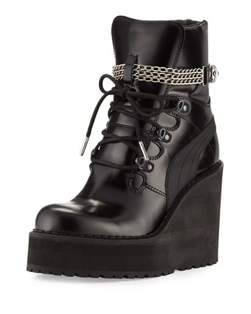 Leather Wedge Chain Ankle Boot, Black   Leather Wedge Chain Ankle Boot, Black   Leather Wedge Chain Ankle Boot, Black   Leather Wedge Chain Ankle Boot, Black Fenty Puma by Rihanna Leather Wedge Chain Ankle Boot, Black