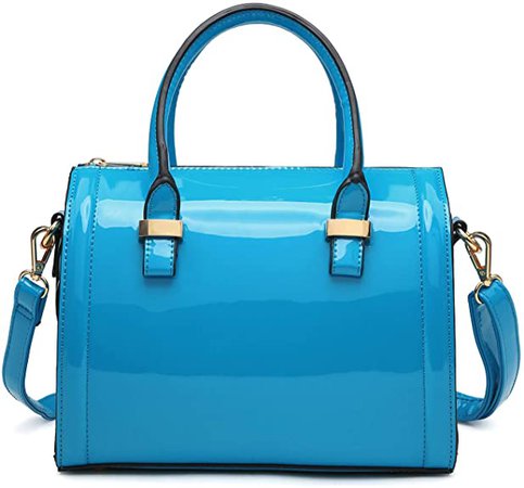Amazon.com: Dasein Shiny Patent Faux Leather Mini Barrel Body Satchel Handbag Shoulder Bag, Small, Blue-new : Clothing, Shoes & Jewelry