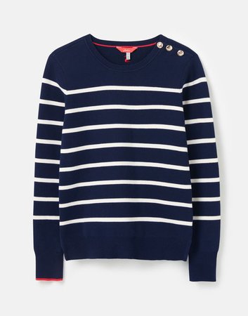 Portlow NAVY STRIPE Sweater with Button Shoulder | Joules US