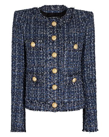 Balmain Denim Bouclé-Tweed Jacket In Blue | INTERMIX®