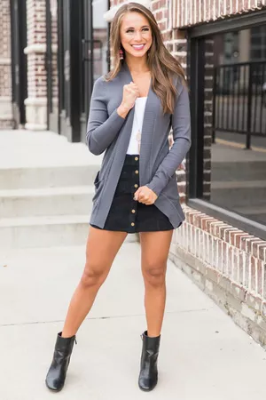 Solid Reputation Cardigan Charcoal - The Pink Lily
