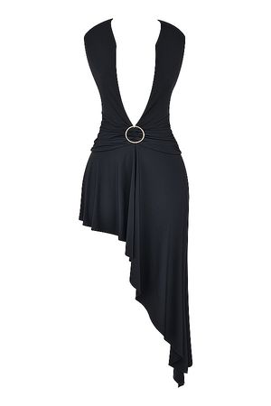 Clothing : Mini Dresses : Mistress Rocks Black Plunge Asymmetric Dress