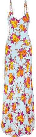 Braided Floral-print Silk-twill Maxi Dress - Orange