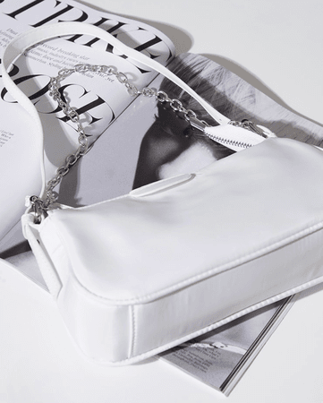 PLT - White Nylon Silver Chain Shoulder Bag