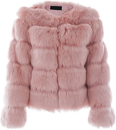 Simplee Women Luxury Winter Warm Fluffy Faux Fur Short Coat Jacket Parka Outwear, Pink, 0/2, Small at Amazon Women's Coats Shop