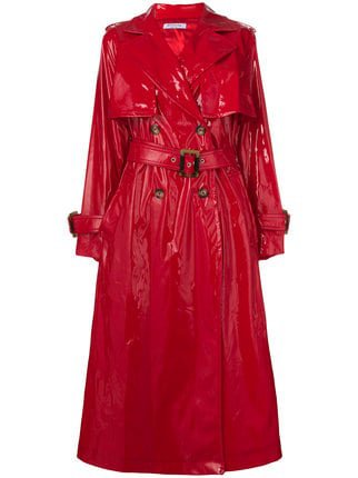Red leather trench