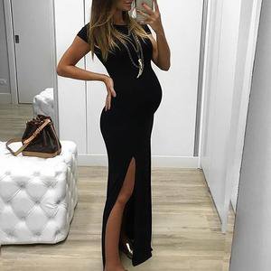 Maternity Solid Side Slit Full Length Dress – lukalula
