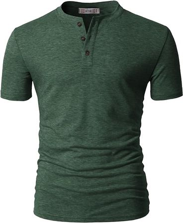 H2H Mens Short Sleeve Slim Fit Henley T-Shirt with Button DarkGreen US L/Asia XL (CMTTS0203) at Amazon Men’s Clothing store