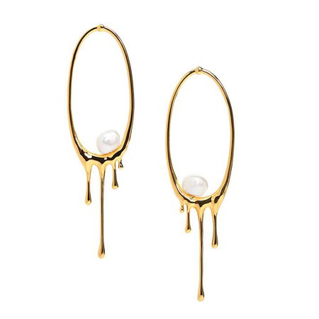 Dripping Gold Hoops with pearl 2