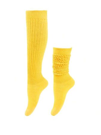 Yellow Warm Slouch Socks Bubble Pile Socks | SHEIN USA